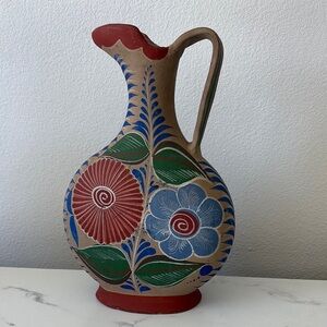 Handcrafted Floral Ceramic Vase - Red, Blue, Green